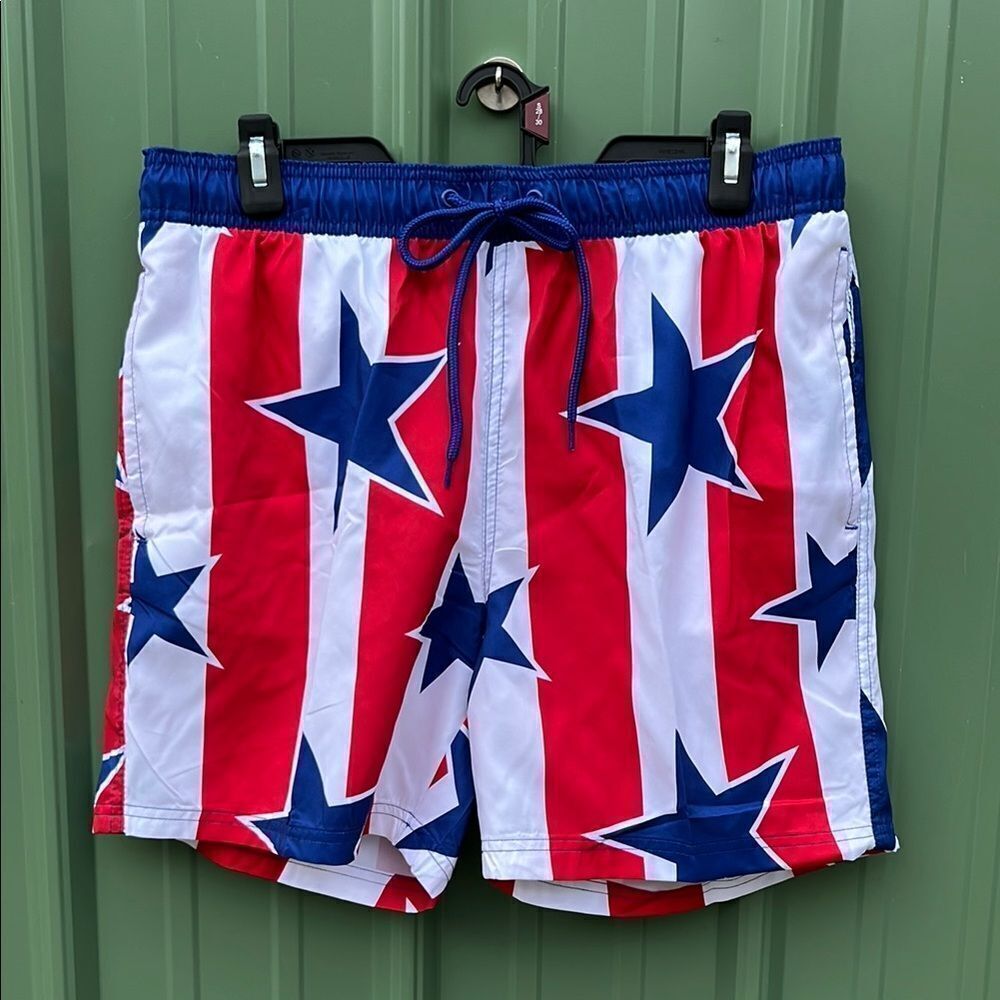 Men’s Americana Star & Stripes Swim Trunks Shorts Size M